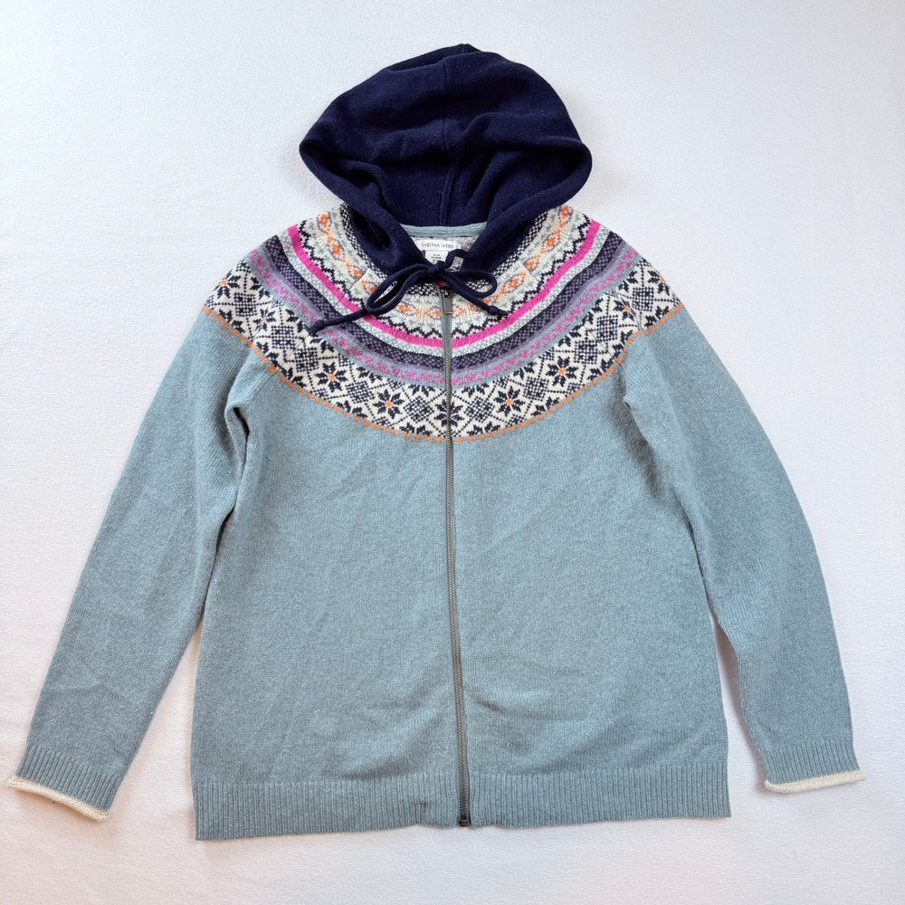 Tabitha Webb Fair Isle Zip Hoodie Womens‎ Medium Blue Pink Nordic Knit Sweater